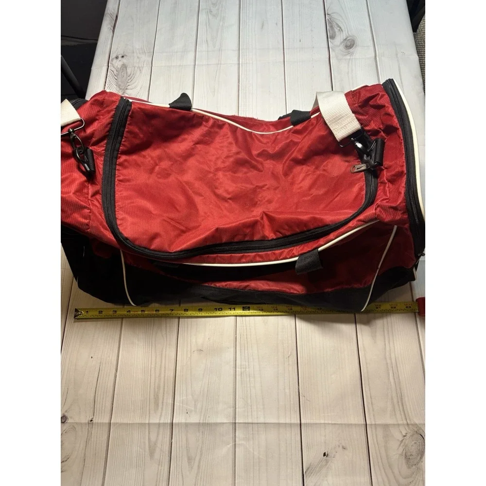 Nike Large Red Black Duffel Bag Swoosh Gym Sports Travel